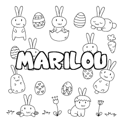 Coloriage pr&eacute;nom MARILOU - d&eacute;cor Paques