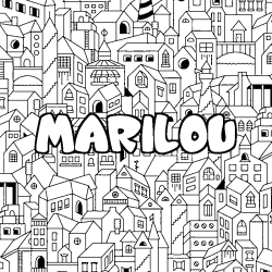 Coloriage pr&eacute;nom MARILOU - d&eacute;cor Ville