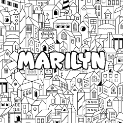 Coloriage prénom MARILYN - décor Ville