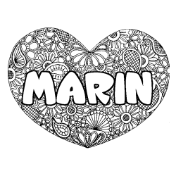 Coloriage prénom MARIN - décor Mandala coeur
