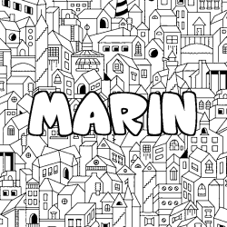 Coloriage pr&eacute;nom MARIN - d&eacute;cor Ville