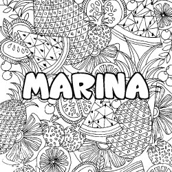 Coloriage pr&eacute;nom MARINA - d&eacute;cor Mandala fruits