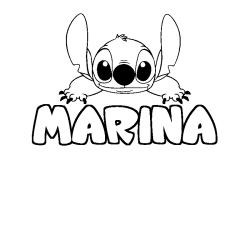 Coloriage prénom MARINA - décor Stitch