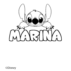 Coloriage pr&eacute;nom MARINA - d&eacute;cor Stitch