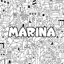 Coloriage prénom MARINA - décor Ville