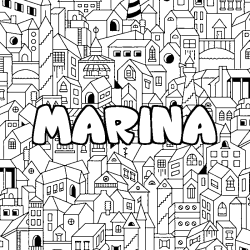 Coloriage pr&eacute;nom MARINA - d&eacute;cor Ville