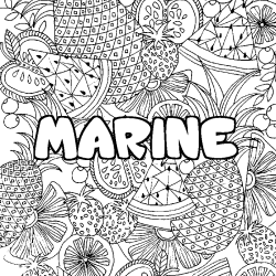 Coloriage pr&eacute;nom MARINE - d&eacute;cor Mandala fruits