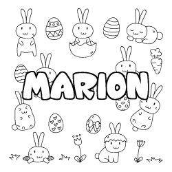 Coloriage pr&eacute;nom MARION - d&eacute;cor Paques