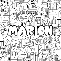 Coloriage pr&eacute;nom MARION - d&eacute;cor Ville
