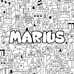 Coloriage prénom MARIUS - décor Ville