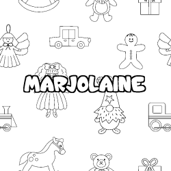 Coloriage pr&eacute;nom MARJOLAINE - d&eacute;cor Jouets
