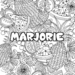 Coloriage pr&eacute;nom MARJORIE - d&eacute;cor Mandala fruits