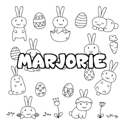 Coloriage pr&eacute;nom MARJORIE - d&eacute;cor Paques
