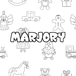 Coloriage prénom MARJORY - décor Jouets
