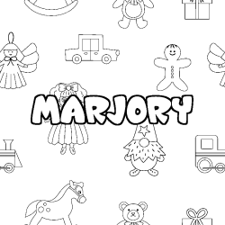 Coloriage pr&eacute;nom MARJORY - d&eacute;cor Jouets