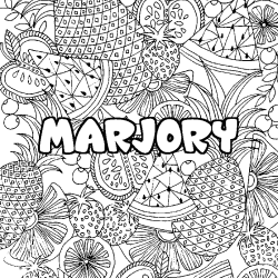 Coloriage pr&eacute;nom MARJORY - d&eacute;cor Mandala fruits