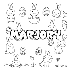Coloriage pr&eacute;nom MARJORY - d&eacute;cor Paques