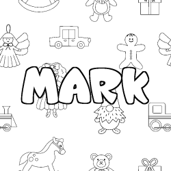 Coloriage pr&eacute;nom MARK - d&eacute;cor Jouets