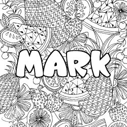 Coloriage pr&eacute;nom MARK - d&eacute;cor Mandala fruits