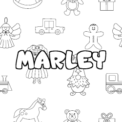 Coloriage prénom MARLEY - décor Jouets