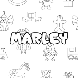 Coloriage pr&eacute;nom MARLEY - d&eacute;cor Jouets