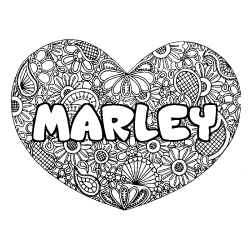Coloriage prénom MARLEY - décor Mandala coeur