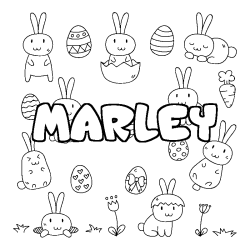 Coloriage pr&eacute;nom MARLEY - d&eacute;cor Paques