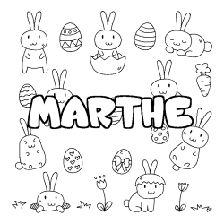 Coloriage pr&eacute;nom MARTHE - d&eacute;cor Paques