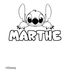 Coloriage pr&eacute;nom MARTHE - d&eacute;cor Stitch