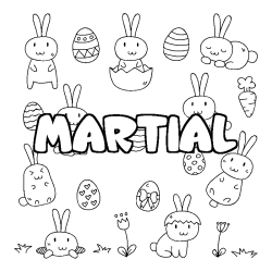 Coloriage pr&eacute;nom MARTIAL - d&eacute;cor Paques