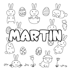 Coloriage pr&eacute;nom MARTIN - d&eacute;cor Paques