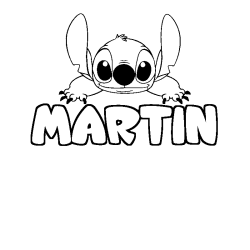 Coloriage prénom MARTIN - décor Stitch