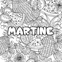Coloriage prénom MARTINE - décor Mandala fruits