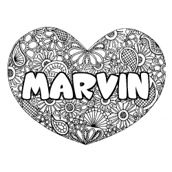 Coloriage prénom MARVIN - décor Mandala coeur