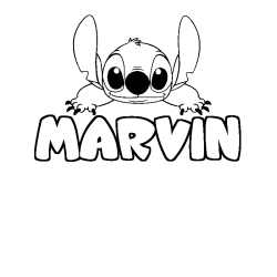 Coloriage prénom MARVIN - décor Stitch