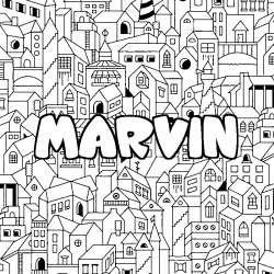 Coloriage prénom MARVIN - décor Ville