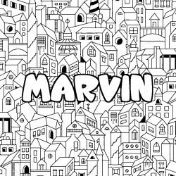 Coloriage pr&eacute;nom MARVIN - d&eacute;cor Ville