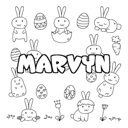 Coloriage pr&eacute;nom MARVYN - d&eacute;cor Paques