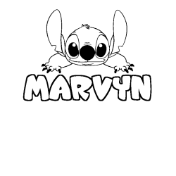 Coloriage prénom MARVYN - décor Stitch
