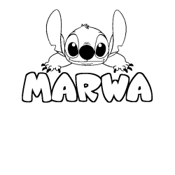 Coloriage prénom MARWA - décor Stitch