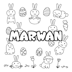Coloriage prénom MARWAN - décor Paques