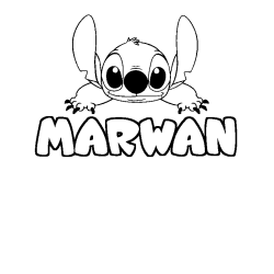 Coloriage prénom MARWAN - décor Stitch