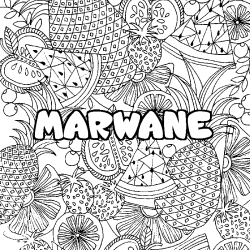 Coloriage pr&eacute;nom MARWANE - d&eacute;cor Mandala fruits