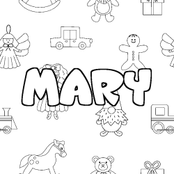 Coloriage pr&eacute;nom MARY - d&eacute;cor Jouets