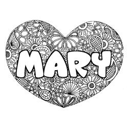 Coloriage pr&eacute;nom MARY - d&eacute;cor Mandala coeur