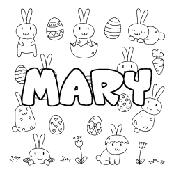 Coloriage pr&eacute;nom MARY - d&eacute;cor Paques