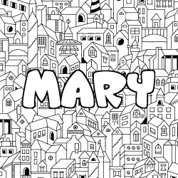 Coloriage prénom MARY - décor Ville