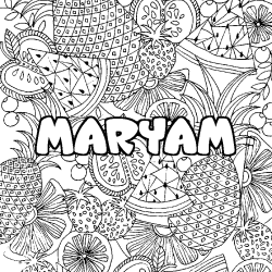 Coloriage pr&eacute;nom MARYAM - d&eacute;cor Mandala fruits