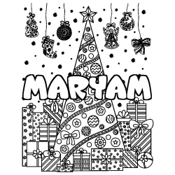 Coloriage pr&eacute;nom MARYAM - d&eacute;cor Sapin et Cadeaux