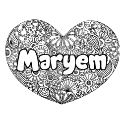 Coloriage prénom Maryem - décor Mandala coeur
